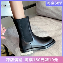 Special price clear bin boots square head short boots female dermis Inn wind Martin boots genuine leather smoke pipe boots Chelsea boots