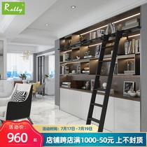 Aluminum alloy bookshelf ladder Mobile straight ladder Foreign bookcase household ladder Indoor attic wardrobe cabinet pulley ladder