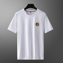 High-end mercerized cotton short-sleeved T-shirt mens summer breathable Tide brand Ice Silk round neck mens mulberry silk half-sleeve T-shirt