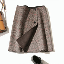 Double-sided woolen skirt autumn and winter womens new style retro style Plaid A- line dress Joker OL high waist skirt