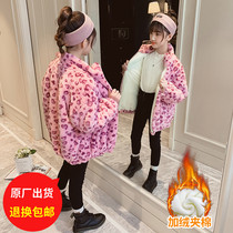Girl Hair Sweater Jacket Autumn Winter Clothing 2022 New CUHK Childrens mink suede Girl with velvet Velvet Thickened Tide