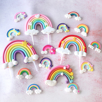 Bake cake decoration rainbow clouds star cake ornaments soft pottery rubber scene cake rainbow plug-in