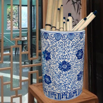  Painting cylinder Scroll cylinder Jingdezhen retro blue and white calligraphy and painting cylinder Hand-painted official kiln quiver Ceramic calligraphy and painting barrel calligraphy and painting storage
