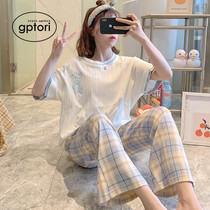 Japanese pajamas womens cotton summer short-sleeved trousers new net red hot style can go out two pieces home service suit summer