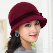 Korean version of autumn and winter middle-aged ladies warm knitted hat fashion mother Grandma rabbit hair basin hat old thick circumference