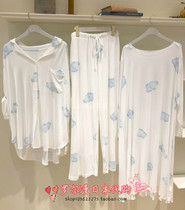 Japan Soft Honeys Mordale Cotton Printed Home Wear Long Sleeve Long Pants Suit Pyjamas Woman Spring Autumn