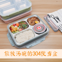 304 Stainless Steel Lunch Box Separation Student Adult Square Lunch Box Insulated Microwave Oven Portable Packed Office Worker
