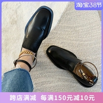 GDDZ designer Chain Yingren Wind Small Leather Leather Shoes Yang Power Co-Genuine Leather Single Shoes Female Coarse Heel Lace Lefu Shoes