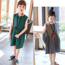 Girls dress summer dress 2022 new girl big girl summer foreign style loose all-match cotton and linen princess dress tide