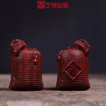 Small leaf red sandalwood wood carving blessing bag decoration home solid wood mahogany carving lucky gift hand piece