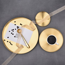 Light luxury golden round tray Nordic stainless steel round straight edge jewelry cosmetics storage plate afternoon tea dessert plate