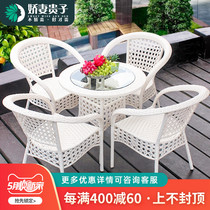 Balcony small table and table rattan chair Three sets of outdoor patio minima casual table and chairs combined outdoor indoor chine tea table