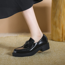 Small leather shoes womens thick sole shoes retro round head metal buckle black Joker Japanese jk uniform a pedal loafers