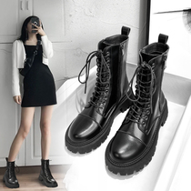 Dark Martin boots female 2021 Autumn New English style thick bottom spring and autumn single boots black locomotive tide ins short boots