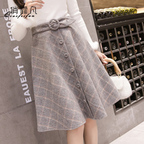 Woolen skirt summer Women 2021 new a wear plaid pleated stretch skirt winter with sweater