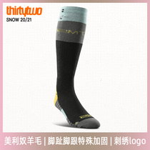 2021 new thirtytwo ski socks 32 wool high tube socks womens double veneer warm non-slip socks