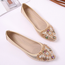 Net red pointed egg roll shoes 2021 spring new flower single shoes womens wild shallow boat shoes rhinestone Doudou shoes