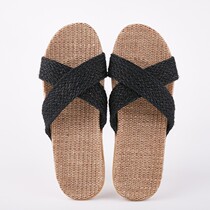 New linen slippers Summer Lovers indoor home men linen slippers ladies thick soles non-slip cold shoes