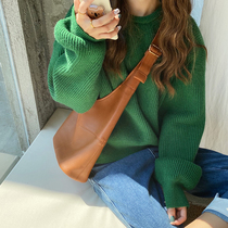 Fashion satchel retro soft leather tote bag simple and versatile large-capacity shoulder bag messenger bag soft bag texture womens bag