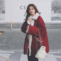 Overalls lamb wool Parker cotton coat women 2021 Winter Dress Korean version of loose design sense Minority Small man cotton coat