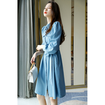 WITHSUN 2021 spring new temperament wild waist lace-up thin medium-long shirt dress female