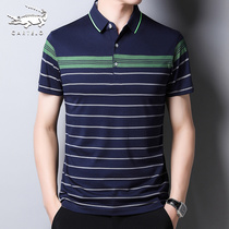 Crocodile summer mens short sleeve T-shirt lapel striped polo shirt loose half sleeve Korean trend body shirt mens thin