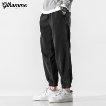 Autumn new mens sweatpants loose small feet Korean trend tie pants sports pants Black Joker casual pants thick