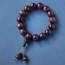 Hainan Huanghuali (oil pear)15mm fragrant yellow sandalwood ink line clear text to play Buddha beads hand string