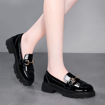 Leather Lofu shoes Womens soft leather black shoes 2021 new autumn shoes