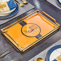 Light luxury love horse orange glass copper frame storage tray simple and beautiful home model room coffee table tissue box set