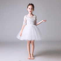 White princess dress Girls birthday little flower girl dress 61 children host piano performance suit foreign summer