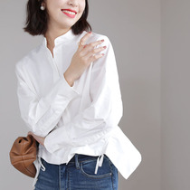JOLIMENT bat profile drawstring waist long sleeve shirt Women design sense niche 2020 Autumn white shirt
