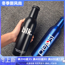 Fitness water Cup boys Korean creative trend personality beer water bottle dumb black frosted anti-scalding stainless steel thermos cup