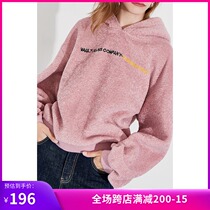 Lily2019 winter new womens fashion young letters embroidery loose off the shoulder casual hooded thick sweater 8976