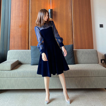 2021 new womens autumn costume temperament chic French retro niche senior design sense celebrity golden velvet dress