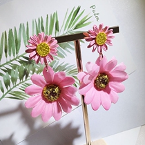 Korean version of net red with earrings seaside holiday style exaggerated big flower Daisy pink earrings earrings female