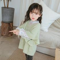 Hong Kong Korea Childrens clothes autumn clothes foreign air knit vest girl waistcoat trendy female baby needle weasel-knit