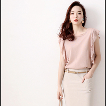 Japanese womens summer new elegant slim lotus leaf edge sleeve guest for gold and silver wire inlaid sweater top