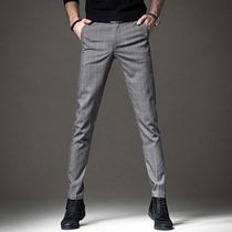 Mens casual pants spring and autumn new trousers trendy all-match fashion slim feet plaid business non-ironing trousers