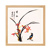 QuietFreehand flowers and birds Chinese painting Orchids One flat ruler log frame mounting