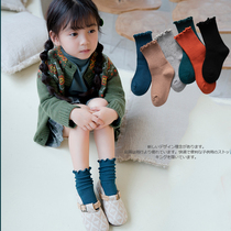 Korean version of Girls stacking socks 1-3-8 years old childrens baby stockings spring and autumn retro wooden ear girl Middle stockings