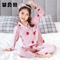 Childrens pajamas Girls  long-sleeved spring and Autumn cotton suit Medium and large virgin girl princess baby thin cotton home clothes