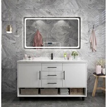 Simple postmodern bathroom cabinet combination Full solid wood oak bathroom sink Light luxury washbasin cabinet Smart mirror