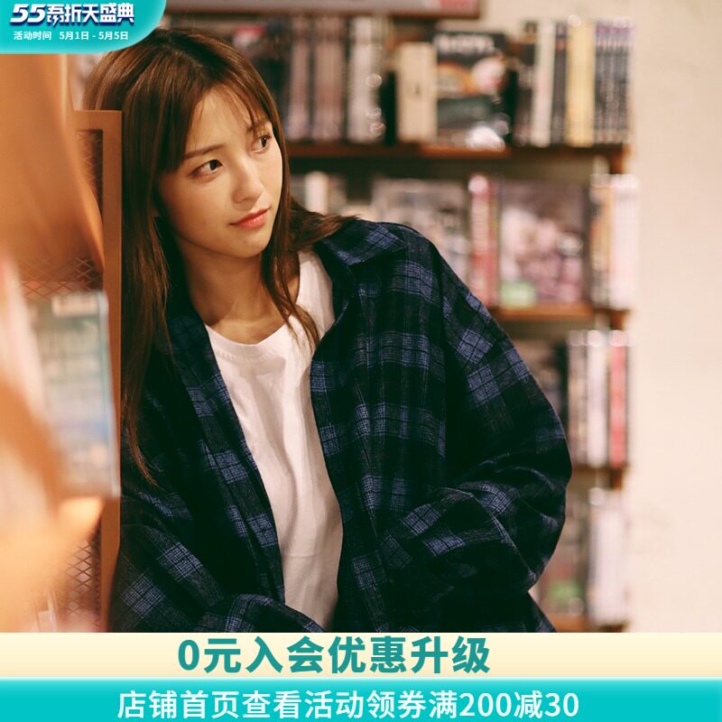 PSO Brand Autumn Port style loose blue black plaid pocket shirt men and women couple tide brand coat