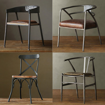 Retro do old industrial simple wrought iron restaurant Cafe metal dining chair casual back iron stool solid wood chair