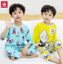 Ottman Pyjamas Childrens Boys Summer Pure Cotton Handsome Boy Air Conditioning Room Breathable Cotton Thin home Suits Suits