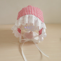 Baby spring and Autumn hat Baby court hat Chidori plaid childrens sunshade windproof hat Cotton lace hat for newborns