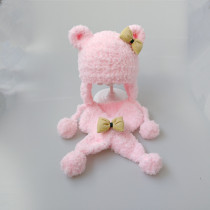 Baby bear ear protection bear hat Handmade baby hat Winter mens and womens baby thickened velvet childrens hat collar scarf