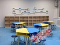 Primary and secondary school students hexagonal splicing trapezoidal tutoring training class desks and chairs color childrens art painting reading table