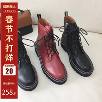 Internet celebrity Martin boots womens 2020 autumn style lace-up all-match handsome leather motorcycle boots single boots short boots womens black